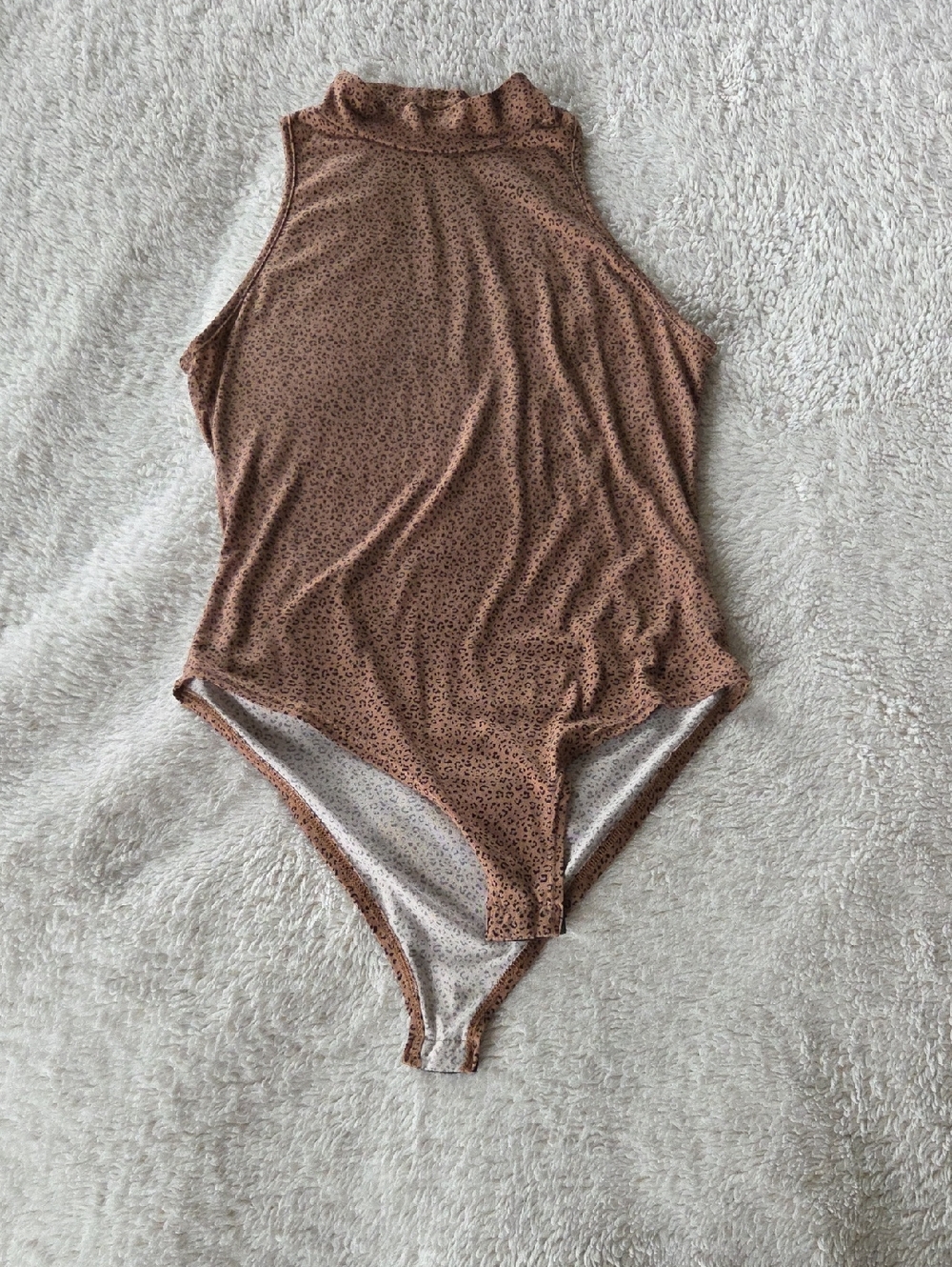 Gaze Brown Leopard Print High Neck Sleeveless Bodysuit